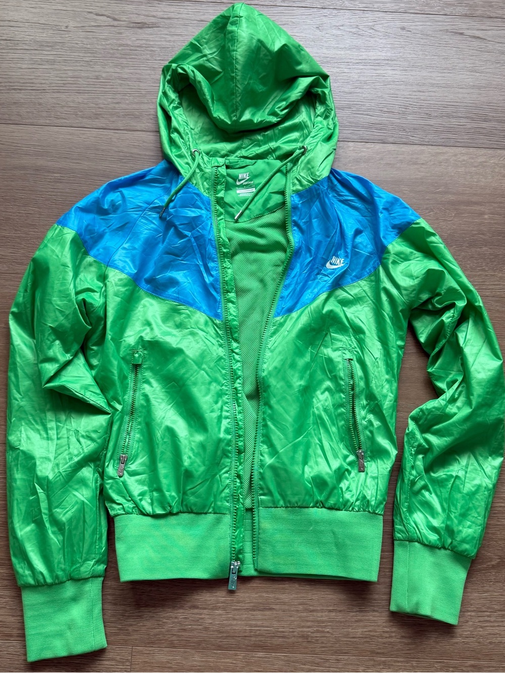 Nike Green and Blue Hooded Windbreaker Jacket for Women